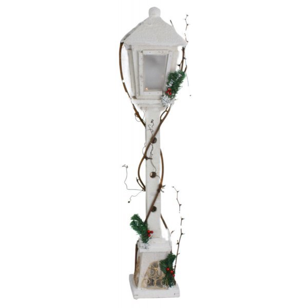 Χριστουγεννιάτικο Ξύλινο Διακοσμητικό Φανάρι Λευκό με 15 LED (80cm)